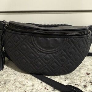 Tory Burch Fleming Matte Black Quilted Belt Bag